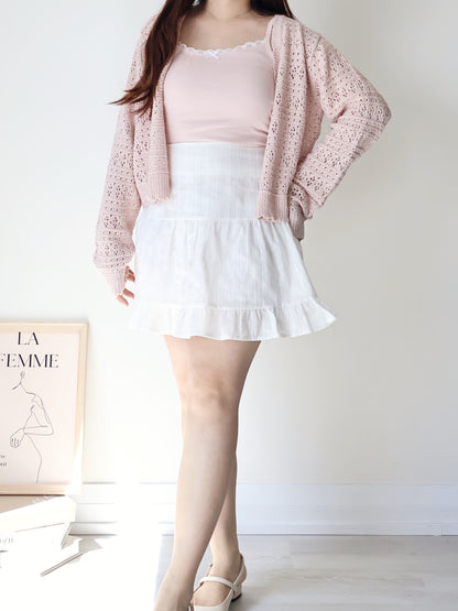 Romance V-Neck Eyelet Knit Cardigan(Peach)
