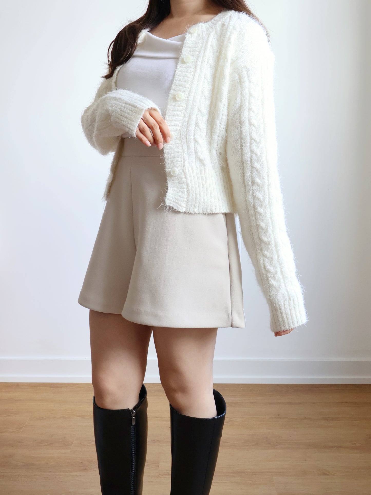 Romantic Cable Knit Cardigan(Ivory)