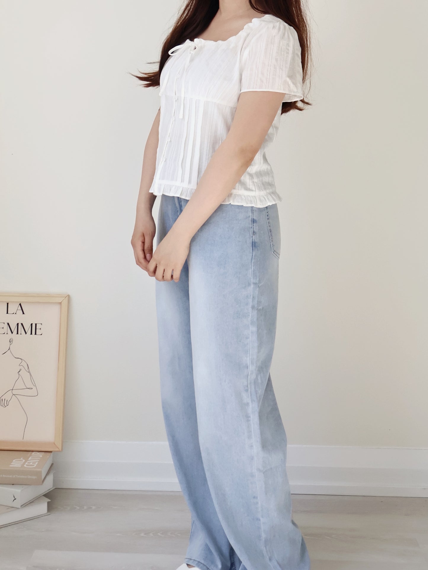 French Textured Jacquard Cotton Blouse(Ivory)