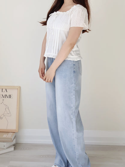 French Textured Jacquard Cotton Blouse(Ivory)