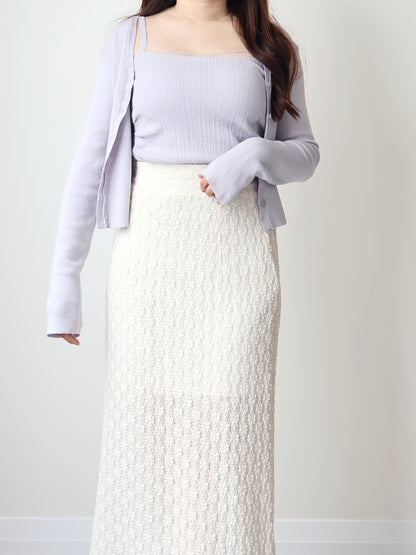 [2-Piece Set] Romantic Semi-Sheer Padded Camisole with Ultra-Soft Cardigan(Lavender)