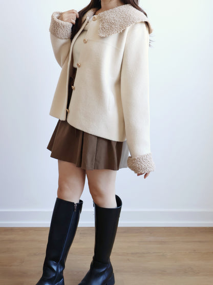 [10% WOOL]Poodle Collar Cashmere-look coat with Pockets