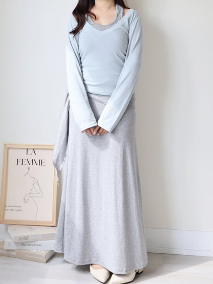 Flattering Tie-Waist Cotton Maxi Skirt(Grey)