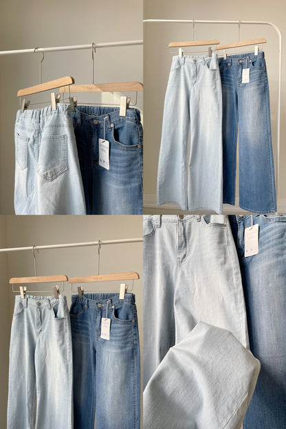 [Half Elastic Waist] Pajama-Soft Lightweight Stretchy Wide-Leg Bootcut Jeans(Light Blue)