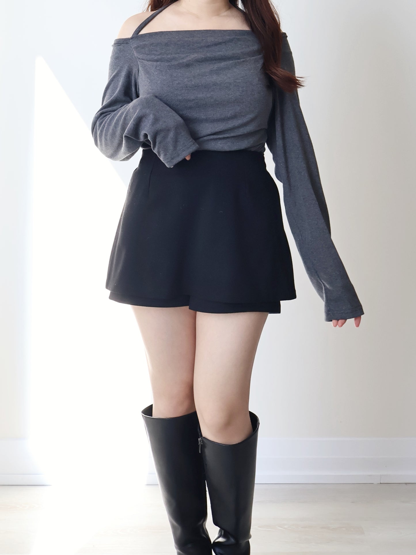 [3-ways] Luxe Boatneck Silky Top(Charcoal)