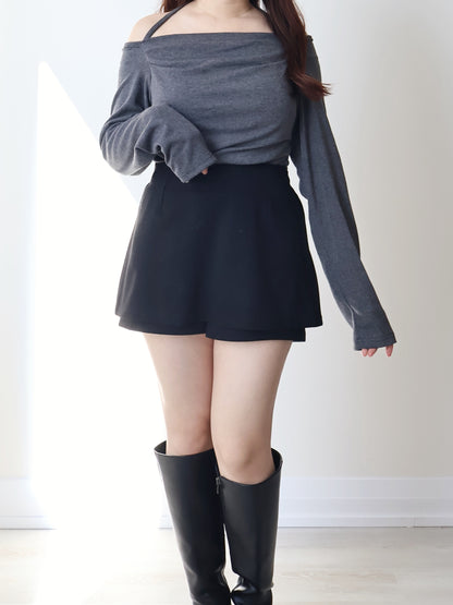 [3-ways] Luxe Boatneck Silky Top(Charcoal)