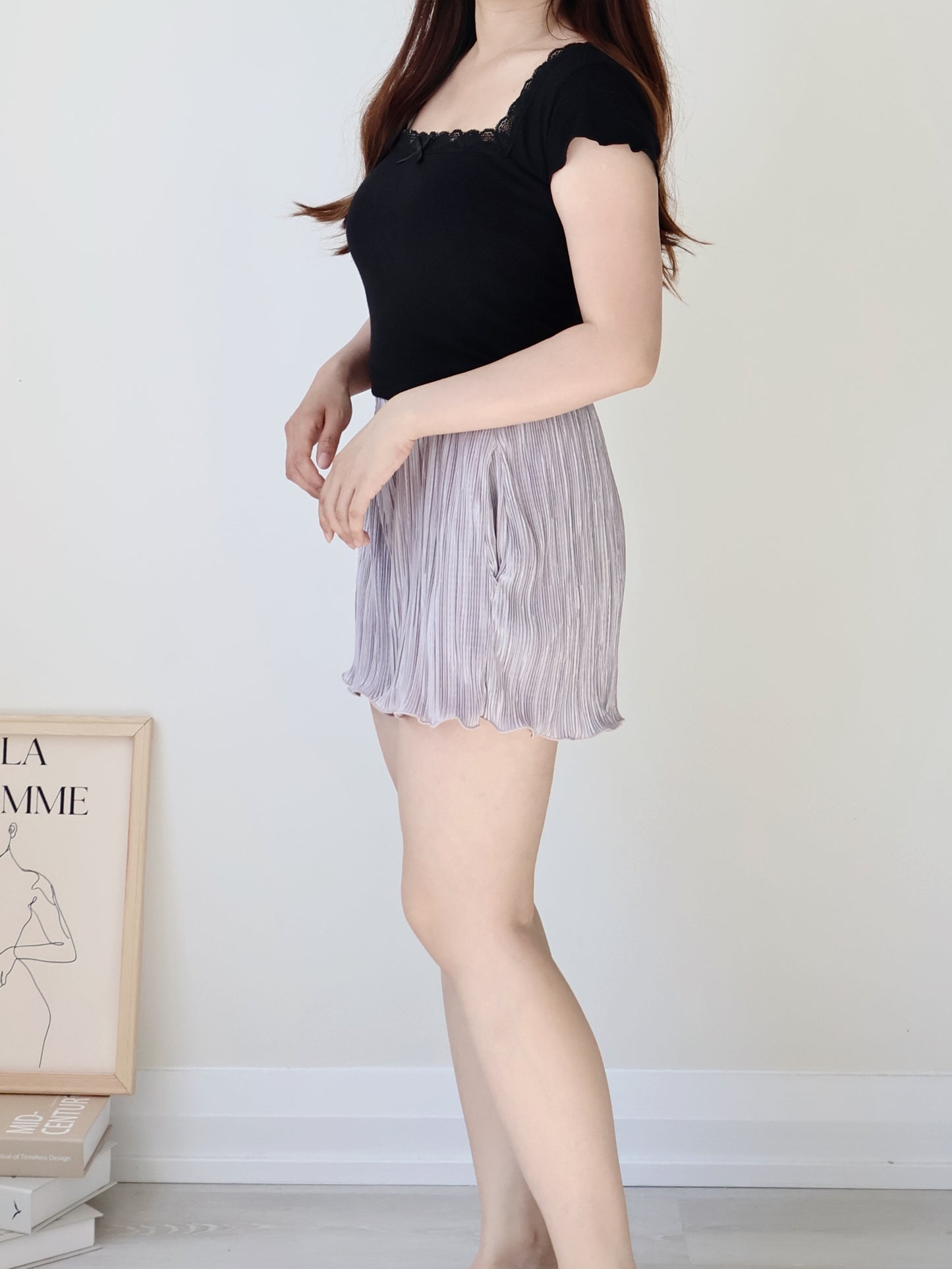 [Wrinkle-Free] Glossy Pleated Pocket Shorts(Grey)