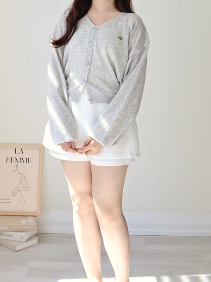 Airy Mélange Linen-Blend Pendant Cardigan(Grey)