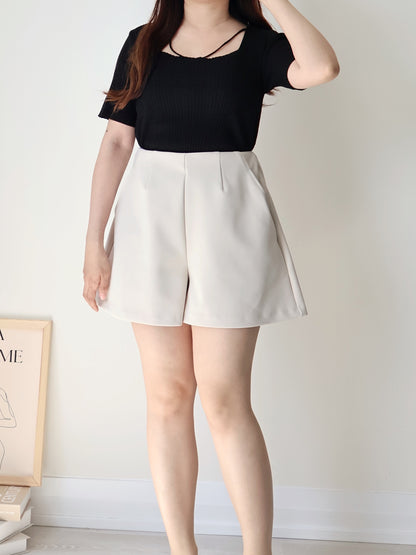 Flirty Square Neck V-Strap Ice Knit Top(Black)