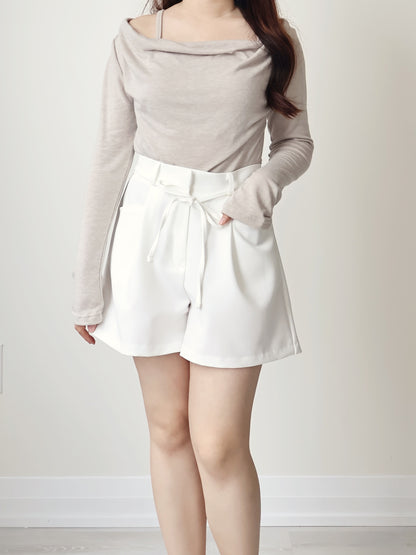 2-Way Silky Smooth Faxu Layered Top(Beige)