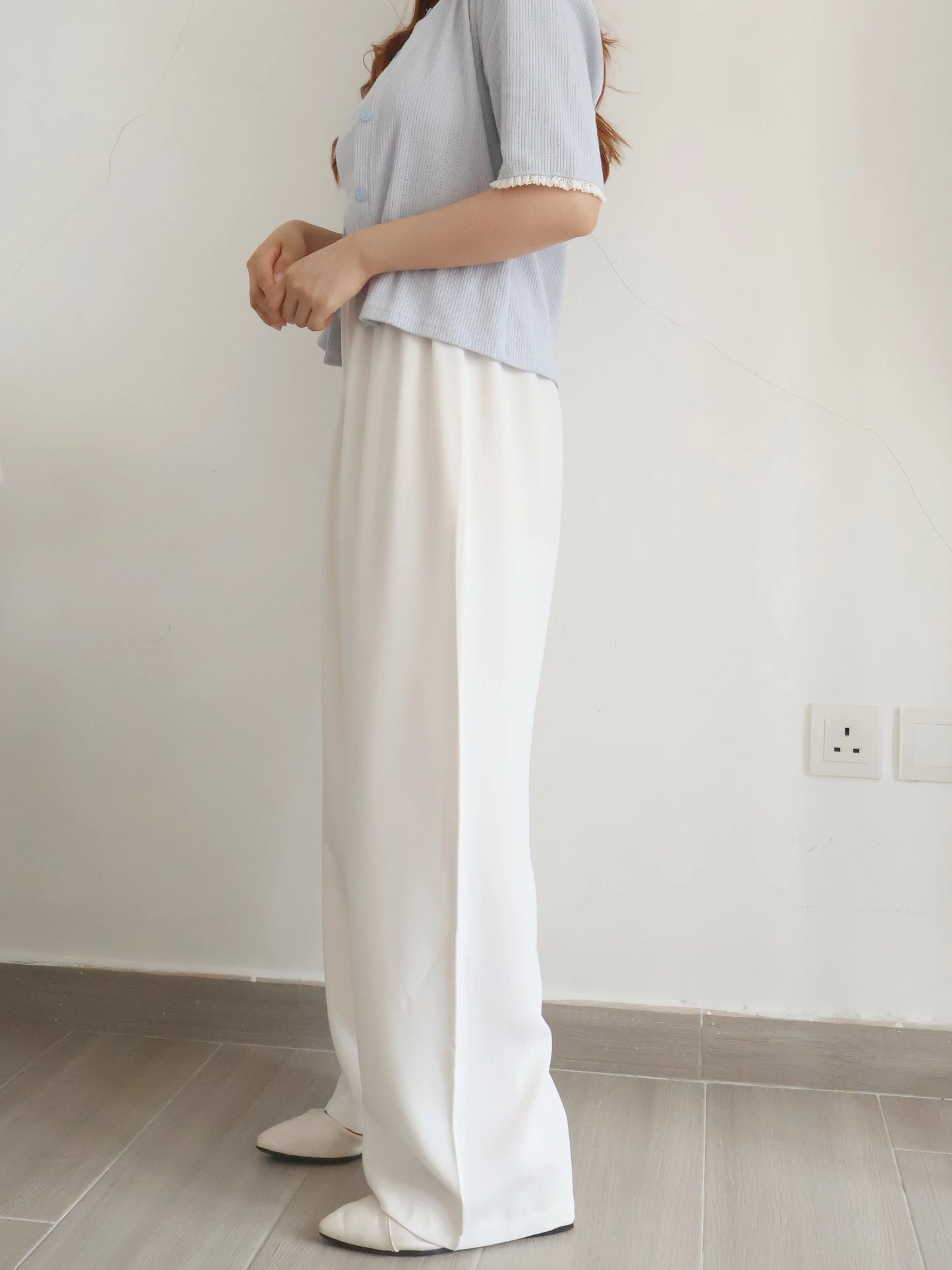 [Wrinkle-Free] -5KG Air-Flow Wide-Straight Slacks(Ivory)