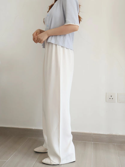 [Wrinkle-Free] -5KG Air-Flow Wide-Straight Slacks(Ivory)
