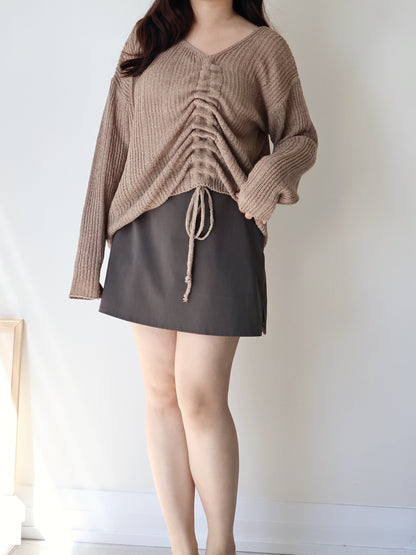 Effortless Drawstring Relaxed-Fit Knit Top(Brown)