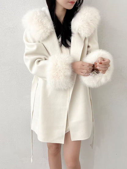 ［40% WOOL］Cozy Faux Fur Collar Warm Coat