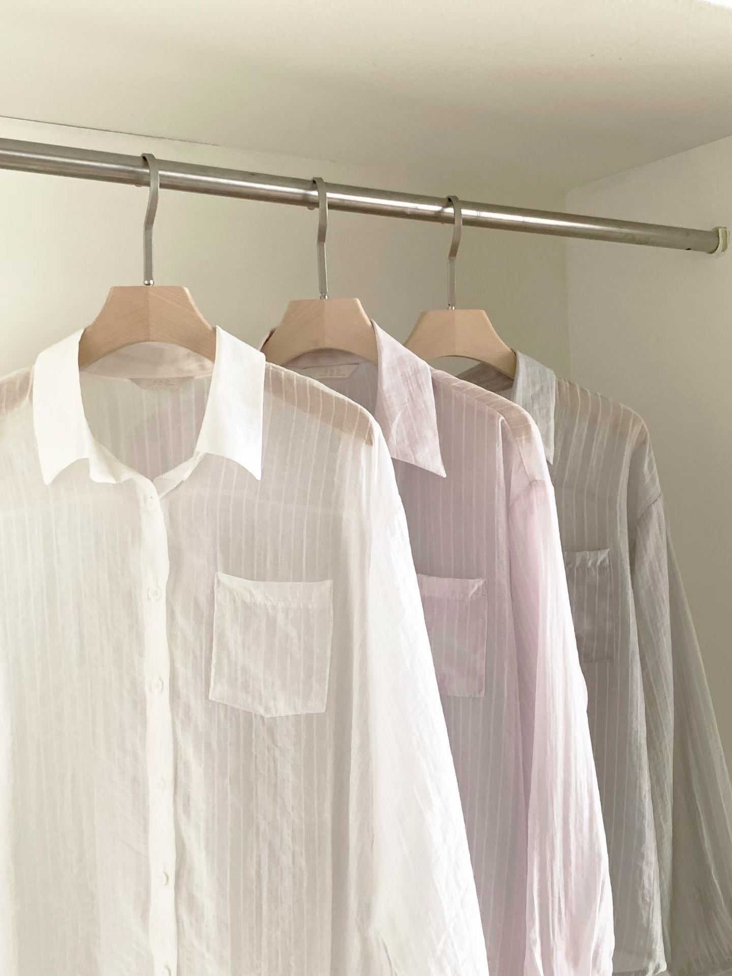 Dreamy Subtle Striped Loose-Fit Cover-Up Shirt(3 Colors)
