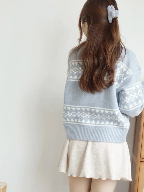 Nordic Round Neck Thick Sweater(Greyish blue)