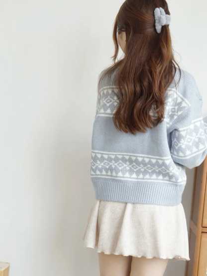 Nordic Round Neck Thick Sweater(Greyish blue)
