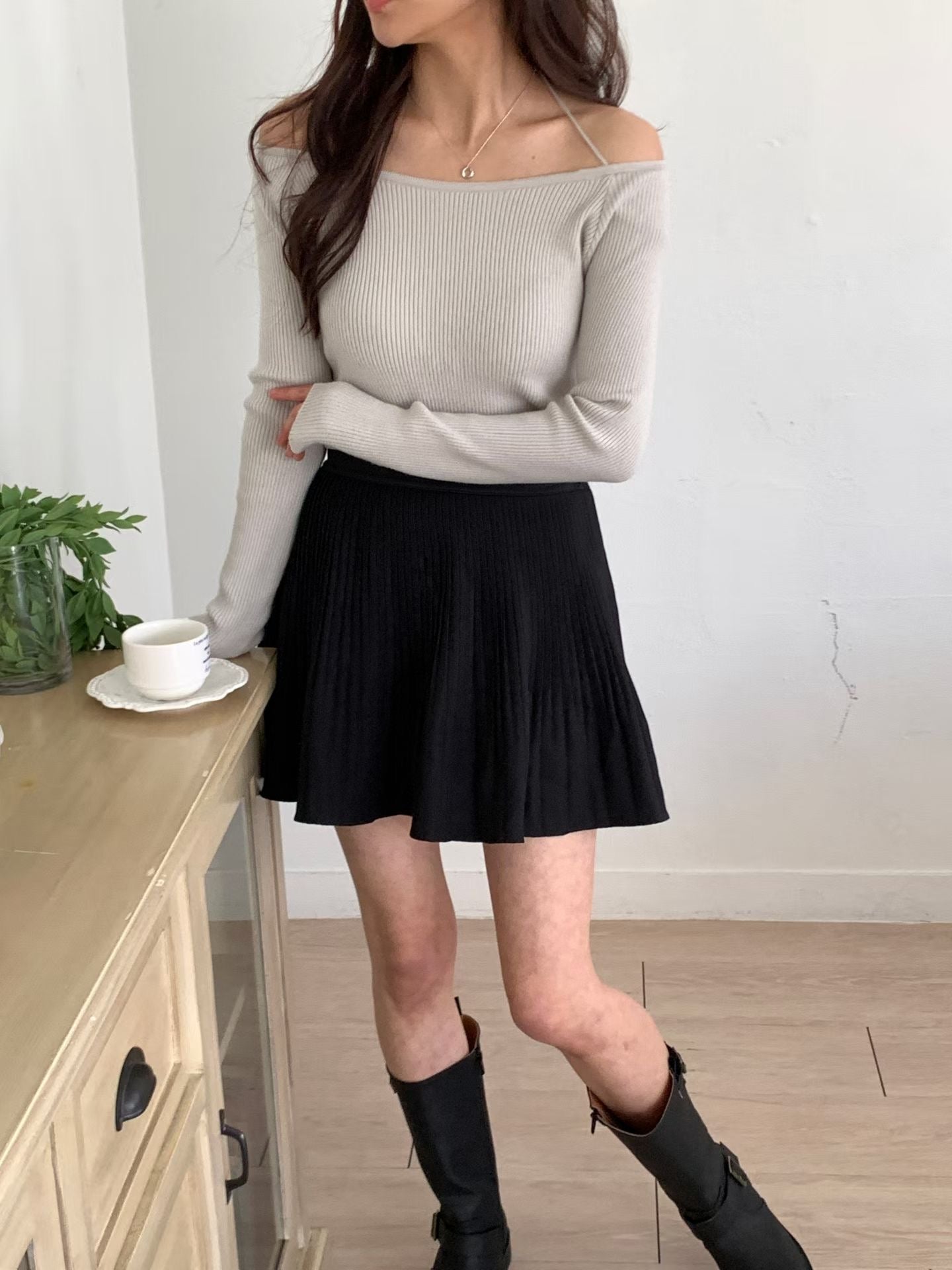 2-WAYS Boat Neck Tie-Back Knit Top(5 colors)