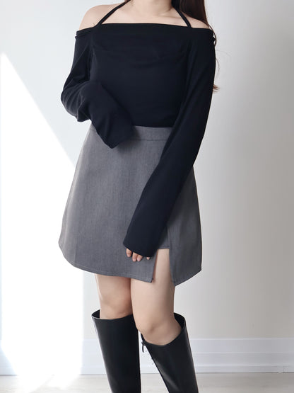 [3-ways] Luxe Boatneck Silky Top(Black)