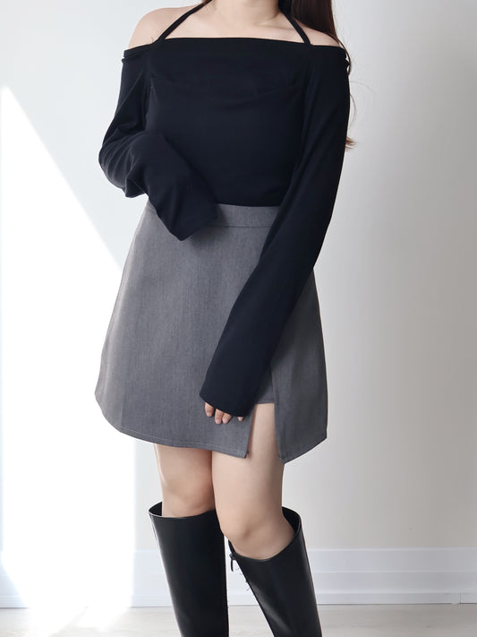 [3-ways] Luxe Boatneck Silky Top(Black)