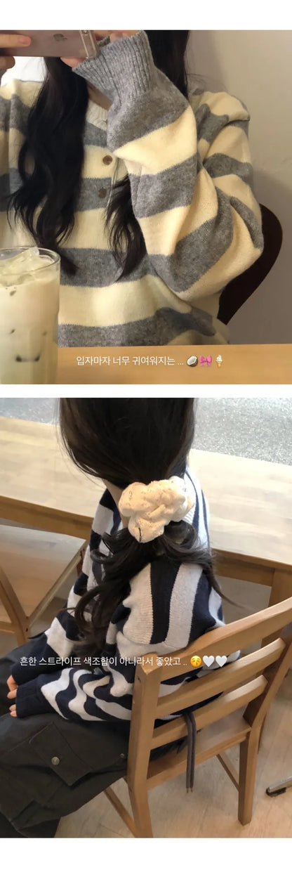 [5% Wool] Henley Neck Two-Tone Striped Sweater(4 colors)