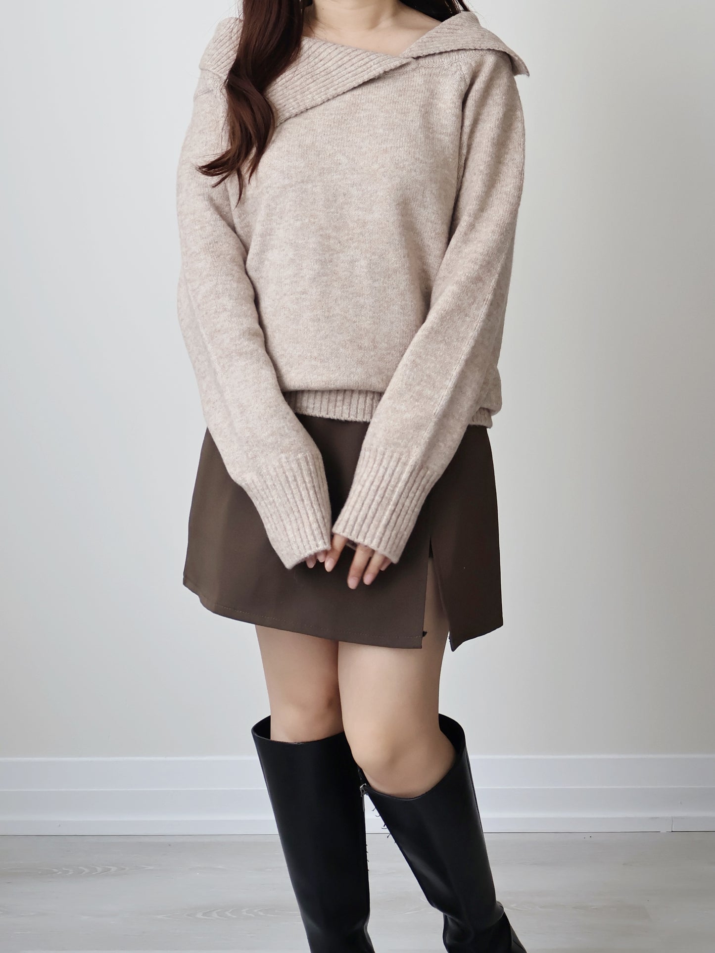 [2-WAYS] Elegant Off-shoulder Sweater(Oatmeal)