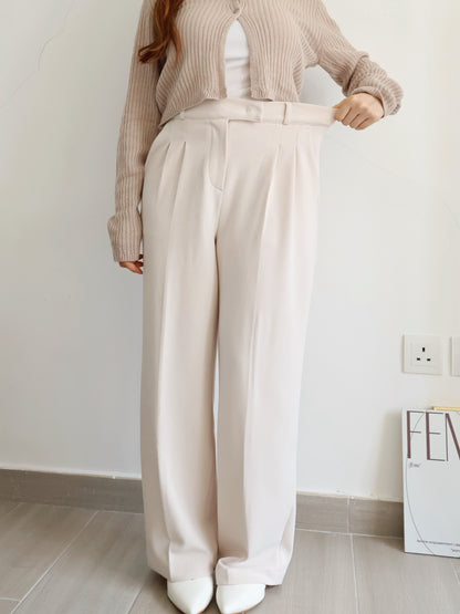 [Best Seller🏅] Wrinkle-free Fabric Pleated Straight Leg Trousers(Beige)