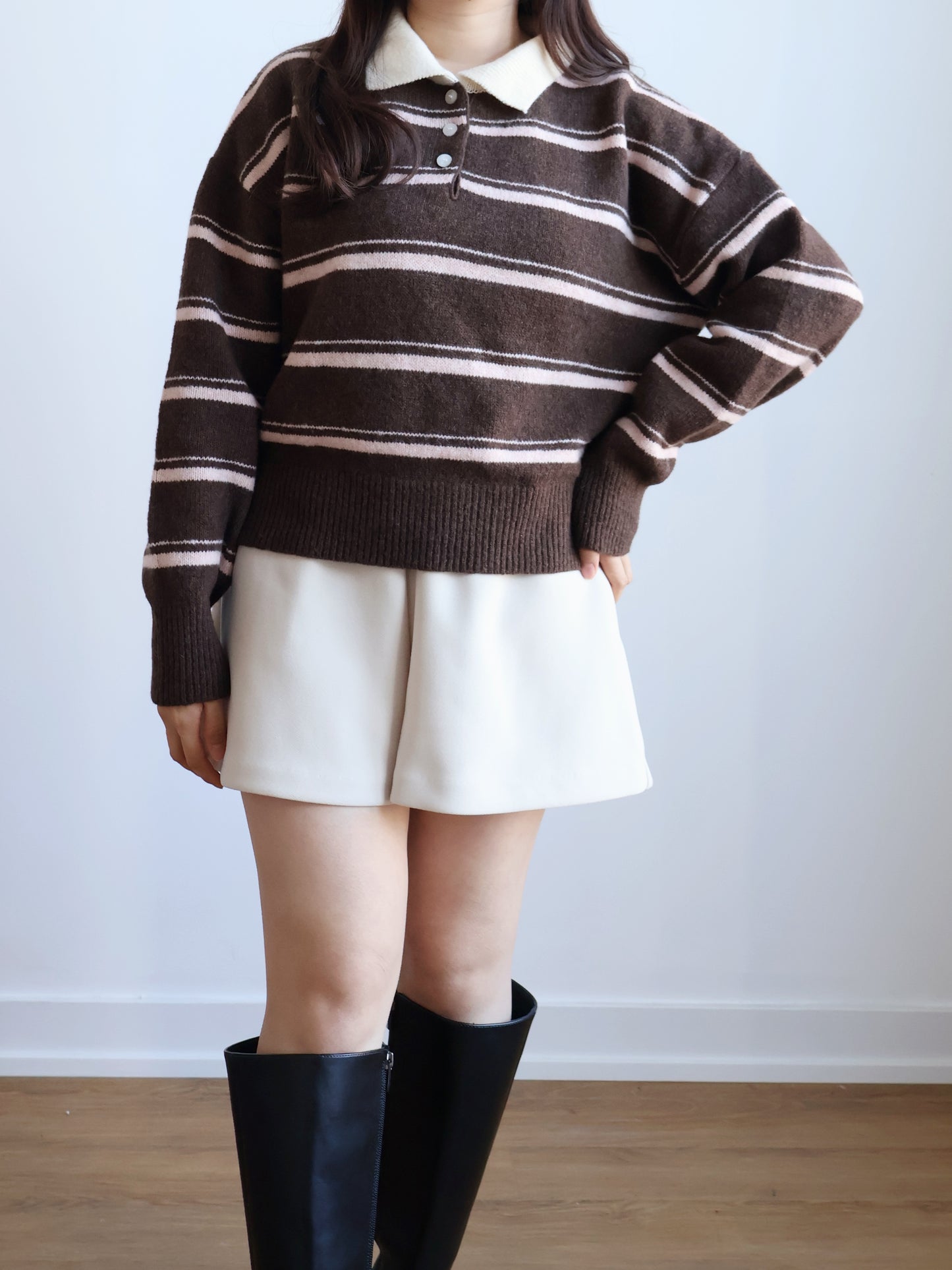 Teddy Collar Striped Sweater