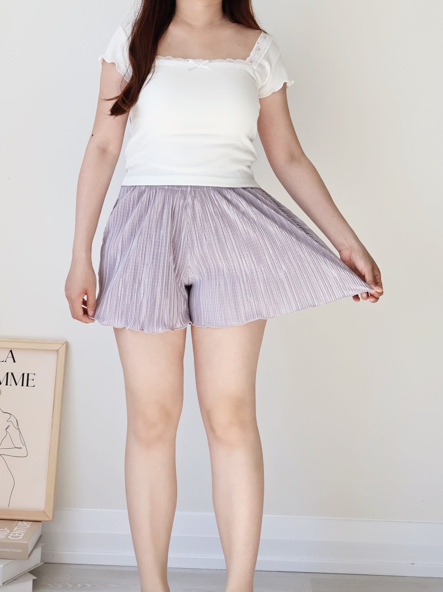 [Wrinkle-Free] Glossy Pleated Pocket Shorts(Grey)
