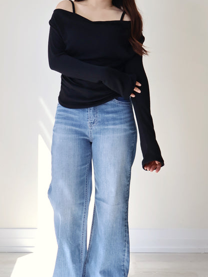 2-Way Silky Smooth Faxu Layered Top(Black)