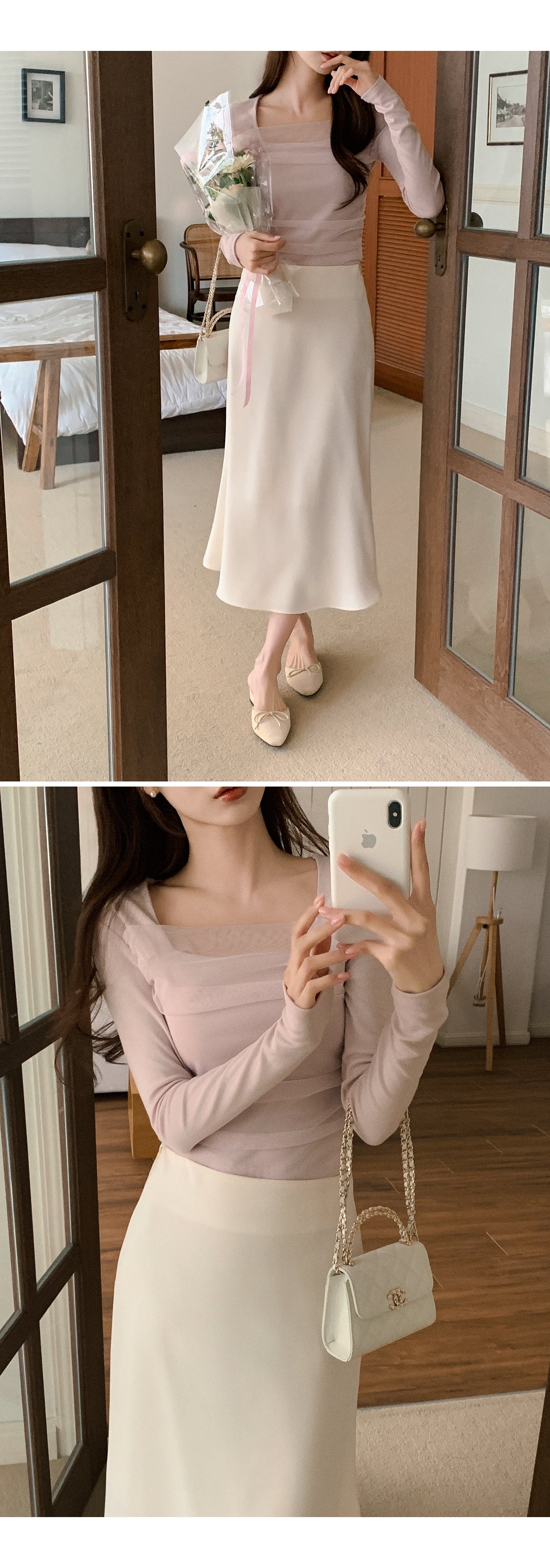 Romantic Sheer Square Neck Tee(3 colors)