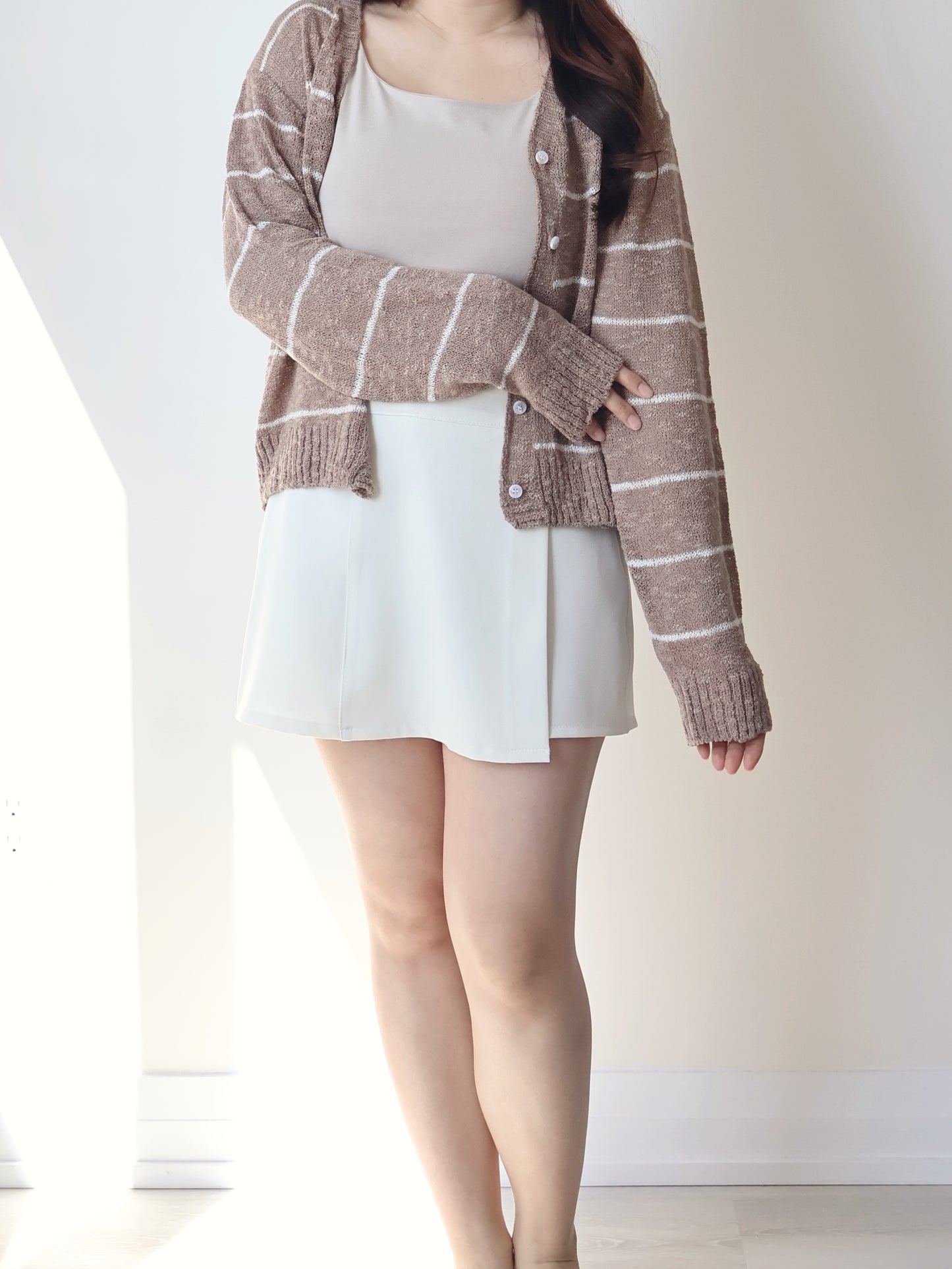 Minimalist Striped Snowy Yarn Cardigan(Brown)