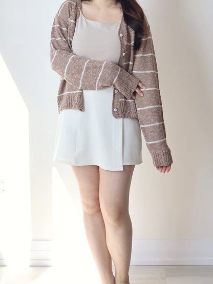 Minimalist Striped Snowy Yarn Cardigan(Brown)