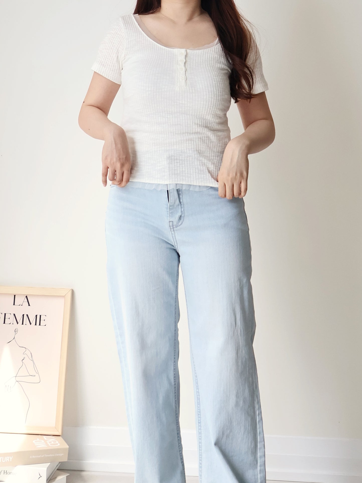Romantic Half-Button Sheer Top(Ivory)