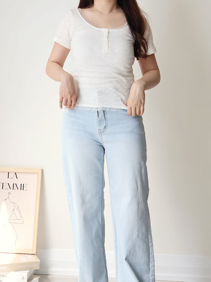 Romantic Half-Button Sheer Top(Ivory)