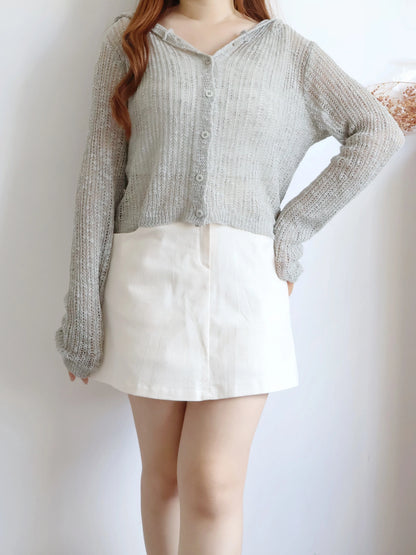 Matcha Milk Foam Hooded Knit Cardigan(Mint)
