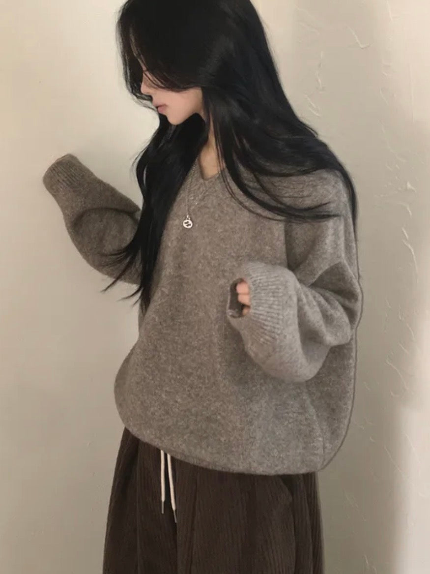 Lambswool Loose V-neck Sweater(9 colors)