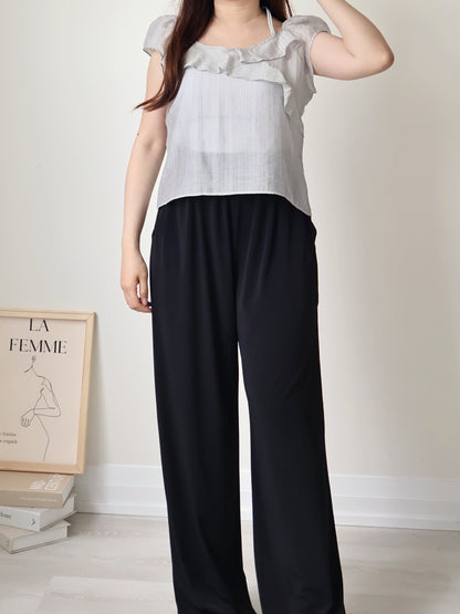 [2-way] Airy Ruffle Halter Tencel Blouse(Light grey)