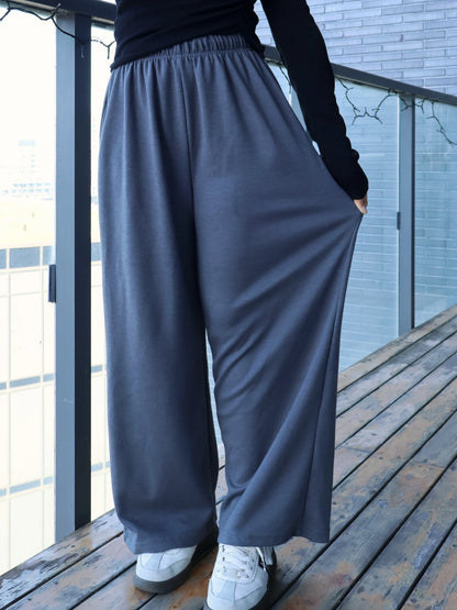 [3 Lengths] Everyday Relaxed Wide-Leg Cotton Pants with Pockets(Charcoal)