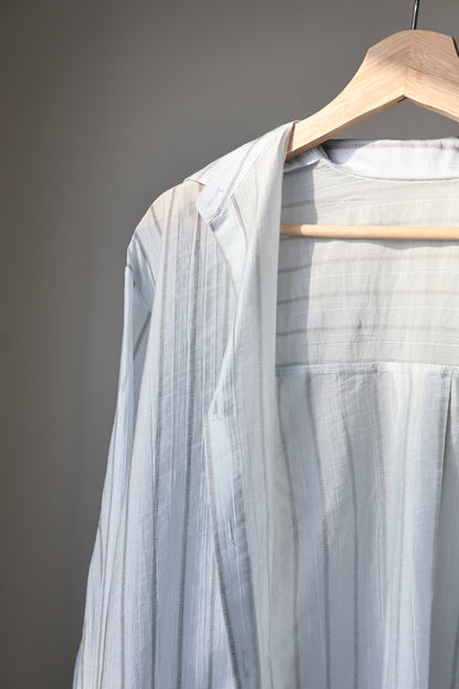 [Wrinkle-Free] Airy Sun-Protective Tencel Striped Shirt(Misty Blue)