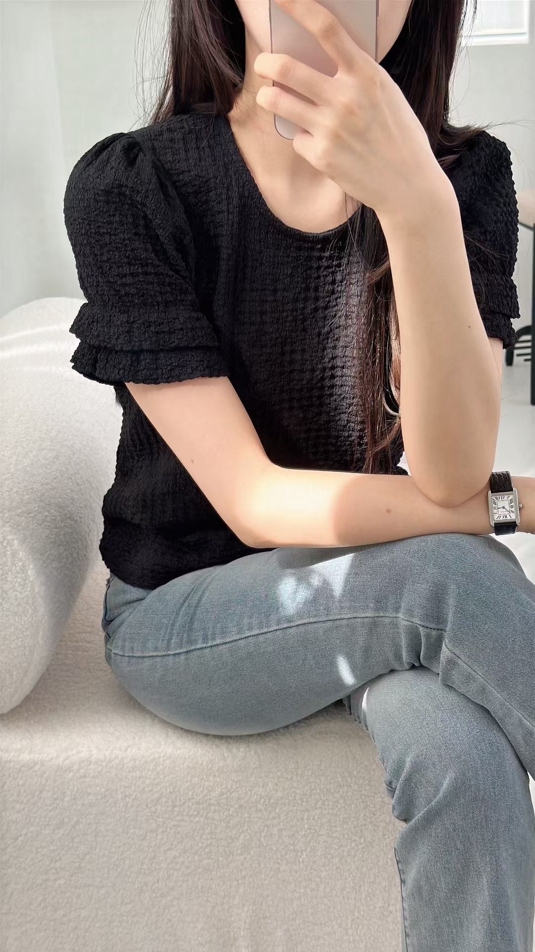 [Wrinkle-Free] Gentle Petal Sleeve Blouse(3 Colors)