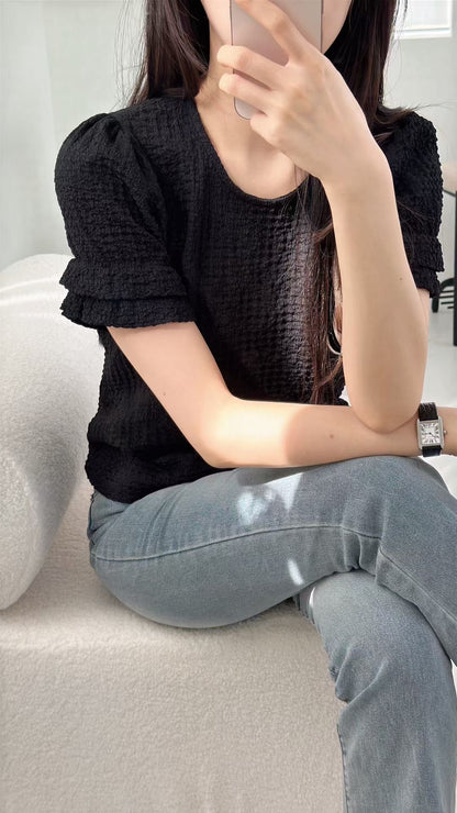 [Wrinkle-Free] Gentle Petal Sleeve Blouse(3 Colors)