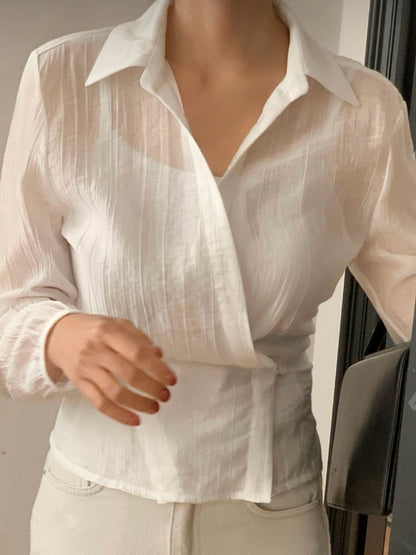 [Wrinkle-Free] French Wrap Misty Sheer Blouse(2 colors)