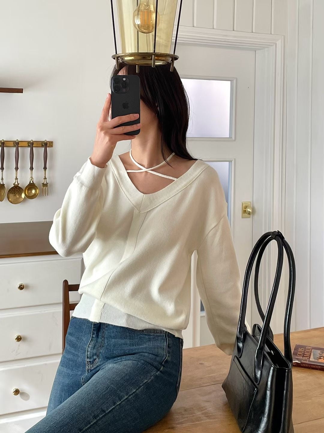 V-Neck Lazy Vibe Halter Sweater(4 colors)