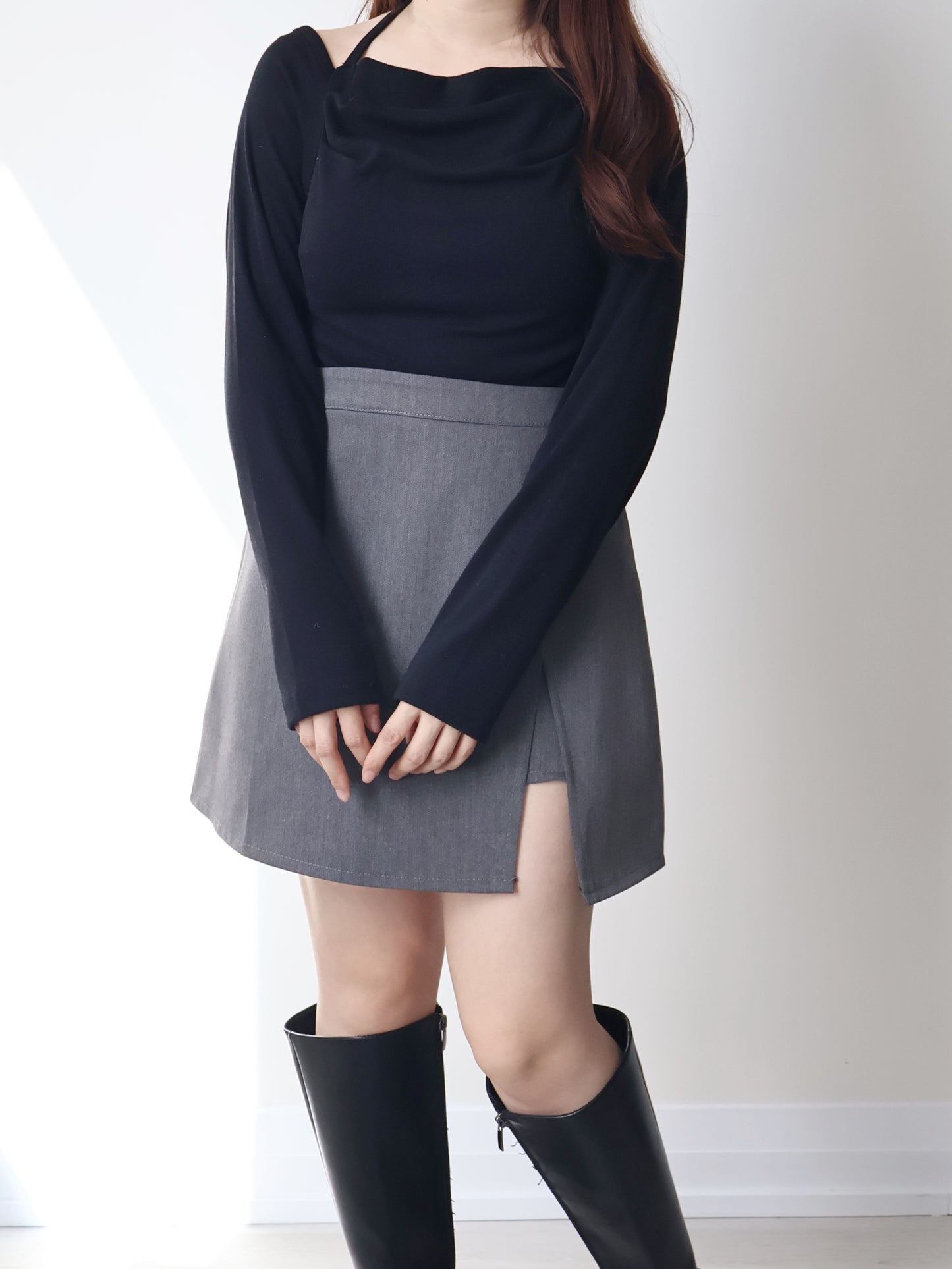 [3-ways] Luxe Boatneck Silky Top(Black)