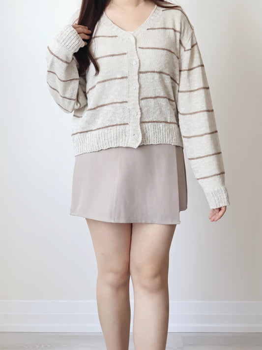 Minimalist Striped Snowy Yarn Cardigan(Beige)