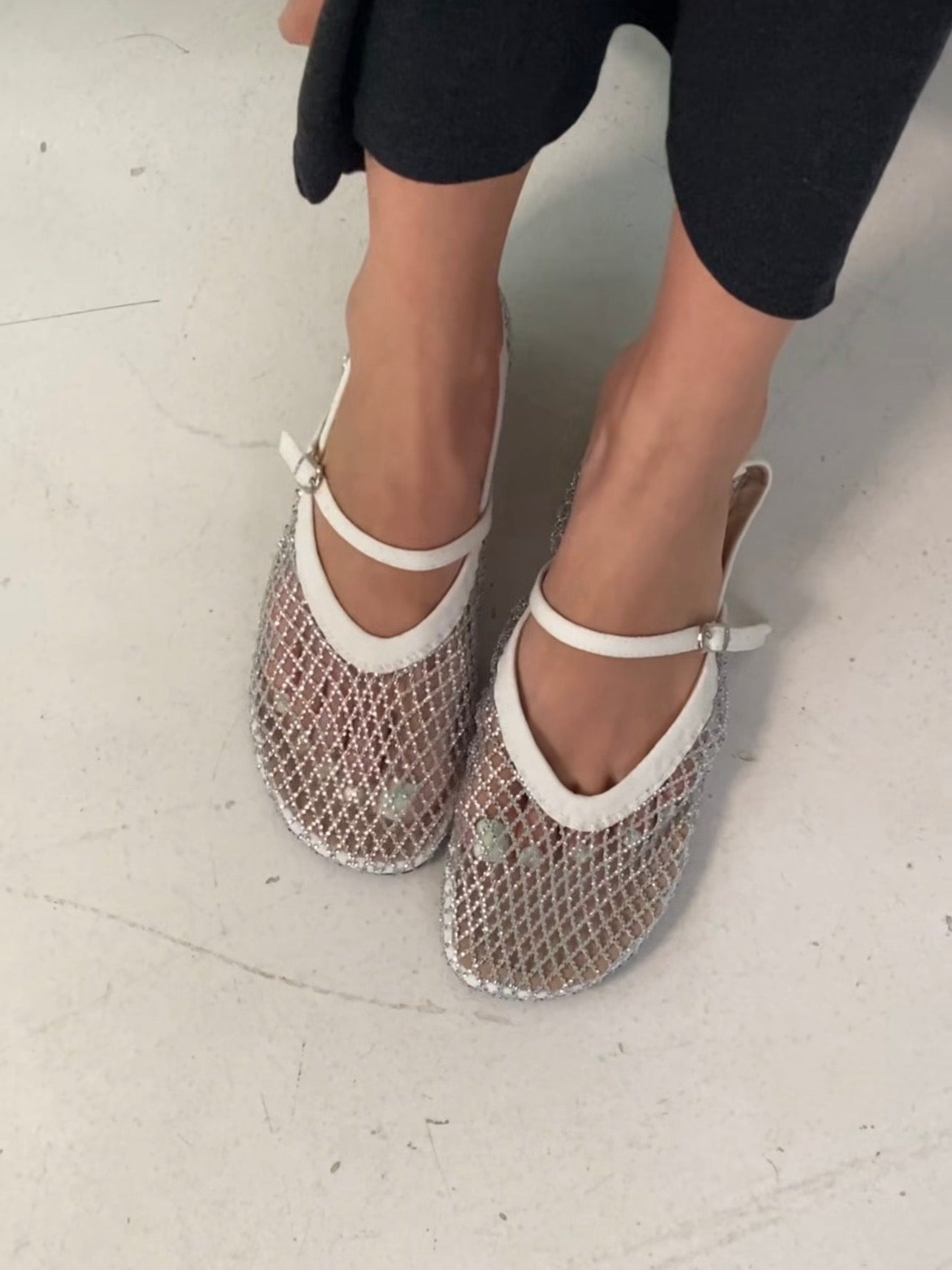 French Sparkle Mesh Mary Jane Flats(3 colors)