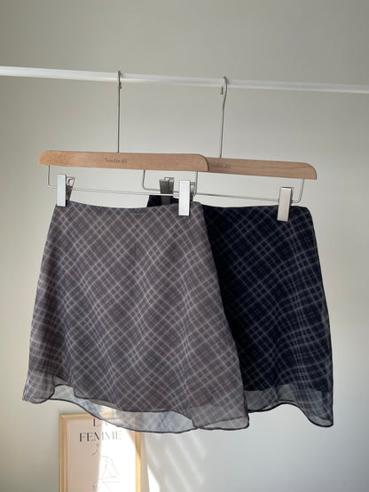Autumn Plaid Chiffon A-Line Skirt(Mocha)
