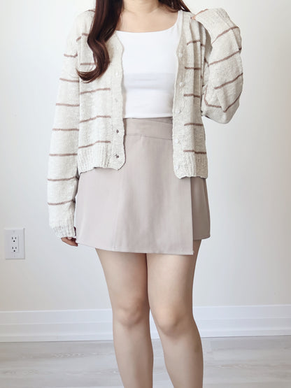 Minimalist Striped Snowy Yarn Cardigan(Beige)