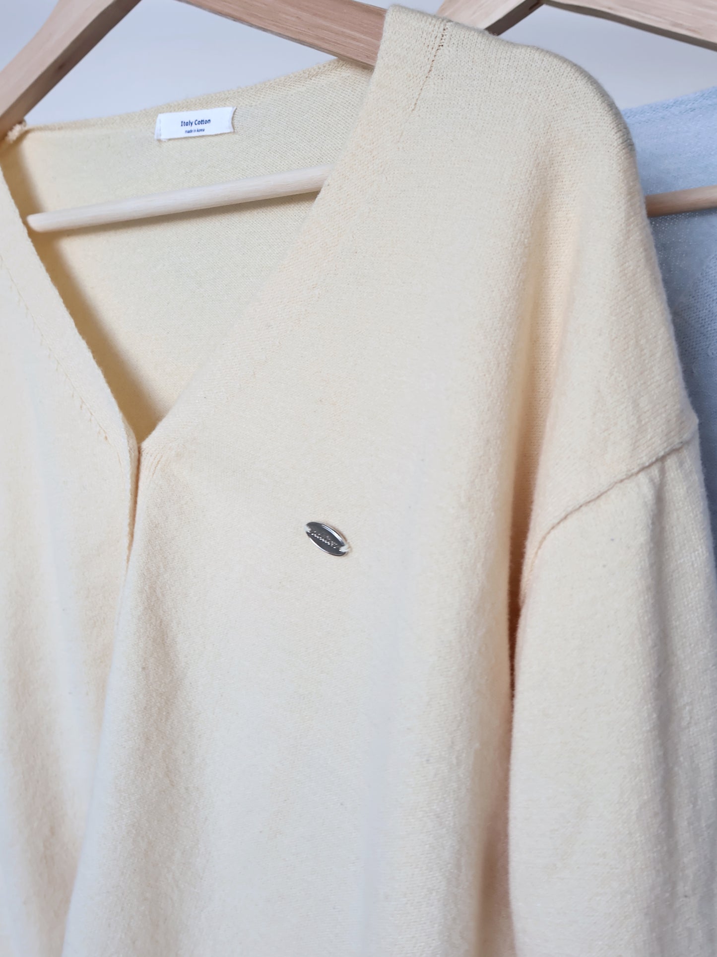 Premium Italy Cotton🇮🇹 Silver Badge Cardigan(Light Yellow)